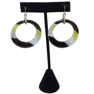 Acrylic Drop Hoop Earrings Silver Hook for Pierced Ears Black White Yellow